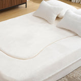 Queen Size Modern White Floor Sofa with 4 Pillows, Plush Fabric Futon Sofa Couch, High-Density Foam W3612P336073
