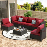 7 Piece Patio Furniture Set, All-Weather Wicker Outdoor Conversation Set with Sectional Sofa, Rattan 29052709