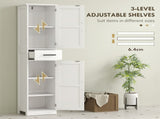 67" Tall Farmhouse Linen Closet, Bathroom Storage Cabinet with Barn Doors, Drawer & Adjustable 90737388