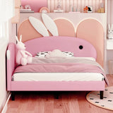 Full size Upholstered Rabbit-Shape Daybed, Sofabed with Rabbit Ear Headboard, Pink N733P208515H