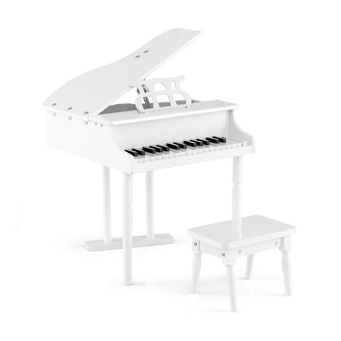 ZUN White Kids Piano 30-Key Keyboard Toy with Bench Piano Lid and Music Rack 49605436