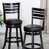 24" Counter Height Slat Back Swivel Stool, Espresso Finish, Black Leather Seat B04660680