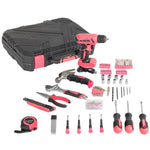 ZUN 146-Piece Drill Set with 8V Pink Cordless Drill, Home Tool Kit with Drill, House Repairing Hand Tool 71202637