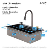 Waterfall Kitchen Sink, Stainless Steel Single Bowl in Black, Multifunctional Workstation with 33860587