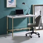 ZUN White and Gold Writing Desk with USB Ports B062P184553