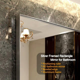 40x30inch Silver Rectangular Wall-mounted Beveled Bathroom Mirror,Square Angle Metal Frame Wall W2091126966