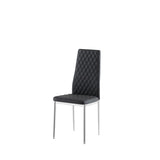 ZUN Black modern simple style dining chair leather chrome metal pipe diamond grid pattern restaurant W29964276