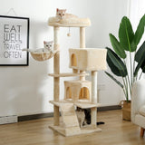 ZUN Multi-functional Cat Tree Tower with Sisal Scratching Post, 2 Cozy Condos, Top Perch, Hammock, 58860018