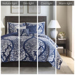 ZUN 6 Piece Printed Cotton Quilt Set with Throw Pillows Indigo Full/Queen B03597520