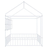 Full Size Metal Bed House Bed Frame with Fence and Shelves, White N737P175361K