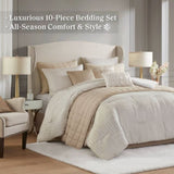 10 PCS Queen Luxury Jacquard Comforter Set Ivory B035P319216