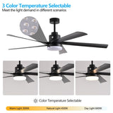65 Inch Black Ceiling Fan with Light, 5-Blade Dimmable LED Ceiling Fan with Remote Control, Modern W1340P243907