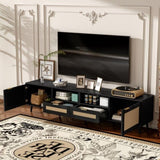 Rattan TV Stand for TVs up to 85'', Modern Farmhouse Media Console, Entertainment Center with Solid N710P263816B