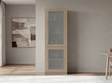 Tall Bookcase 71" H with 2 Fluted Panel Doors and Five Interior Shelves, Natural Oak B097P480469