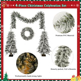 ZUN Pre-lit Christmas Artificial Tree 4-Piece Set, Garland, Wreath and Set of 2 Entrance Trees, X-mas N710P181623K