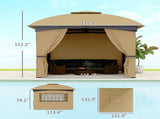 11' x 11' Double Roof Outdoor Gazebo, Beige Patio Gazebo with Curtains, Church Windows 82612795