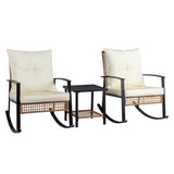 1pcs side table 2pcs rocking chairs, backrest sparsely woven, light yellow rattan, white cushion, 45516320
