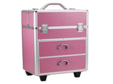 4 Tier Lockable Cosmetic Makeup Train Case with Extendable Trays Pink 73147203