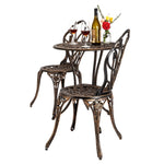 ZUN European Style Cast Aluminum Outdoor 3 Piece Tulip Bistro Set of Table and Chairs Bronze 34364651