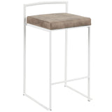 Fuji Contemporary Stackable Counter Stool in White with Brown Cowboy Fabric Cushion by LumiSource B202P222382