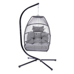 ZUN Outdoor Patio Wicker Folding Hanging Chair,Rattan Swing Hammock Egg Chair With Cushion And Pillow W41940789