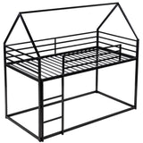 Twin over Twin House Bunk Bed with Built-in Ladder,Black WF283080AAB