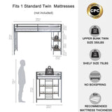 Adam sturdy junior twin loft bed black Cinnamon wood shelf for kids, space saving, Loft Bed B083P154188