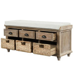 ZUN Rustic Storage Bench with 3 Drawers and 3 Rattan Baskets, Shoe Bench for Living Room, Entryway 44162772