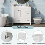 ZUN 36" White Bathroom Vanity with Ceramic Sink Combo, Abundant Storage Cabinet -2 Soft-close doors and WF319798AAK
