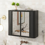 Black Wall-Mounted Bathroom Cabinet with Mirror, 2 Mirrored Doors & Open Shelf, Farmhouse Metal W3122P272846