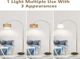Arc Floor Lamp for bedroom with Rattan & Linen Shades, Gold Floor Lamp with Remote & Dimming Bulb, W2738P227439