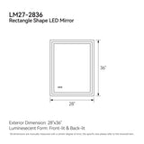 28"*36"LED Bathroom Mirror,Front-Lit and Back-Lit, Stepless Dimmable, 3 Colors CRI90, Brightness T3177P320624