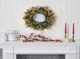 24" Snowed Artificial Christmas Wreath with 50 Warm White LED Lights and Pine Cones, Green 76979028