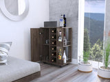 ZUN Bar Cart, Two External Shelves, Four Casters, Six Built-in Wine Rack, Single Door Cabinet -Dark B07091829