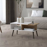 Hack Berry Coffee Table with Open Storage and Conical Legs , White Natural Oak B128P263707