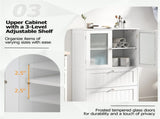 Freestanding Floor Storage Cabinet with Adjustable Shelf & 2 Drawers, Frosted Tempered Glass Door 07599313