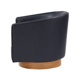 Maisy Midnight Blue Faux Leather Wood Base Barrel Swivel Chair B050P322574