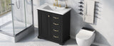 ZUN 30" Bathroom Vanity with Sink, One Package, Black Bathroom Cabinet with Drawers, Solid Frame and MDF N725P192829B