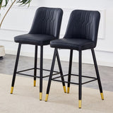 ZUN Modern Black PU Bar Stool - Gold Decorated Legs with Comfortable Resting Beam.Set of 2 W1151P210453