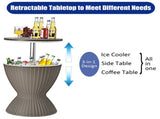 Brown Outdoor Imitation Rattan Ice Cooler Side Table 8Gal 2-Height Adjustable with Drain Plug 82248654