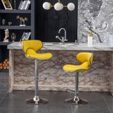 Masaccio Velvet Upholstered Adjustable Swivel Barstool, Set of 2, Yellow T2574P164847