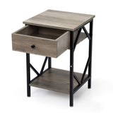 ZUN Set of 2 Nightstand Industrial End Table with Drawer, Storage Shelf and Metal Frame for Living Room, W2181P144053