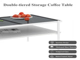 Rectangle Coffee Table with Gray Tempered Glass top and White Legs, Modern Table for Living Room W241139569