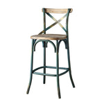 ZUN Antique Turquoise and Antique Oak Bar Stool with Cross Back B062P191073