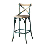 Antique Turquoise and Antique Oak Bar Stool with Cross Back B062P191073