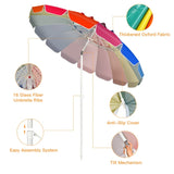 8 Ft Beach Umbrella With UV Protection 16-Ribbed Windproof Frame 72593657