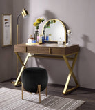 Coleen Walnut & Gold Finish Vanity Desk W/Mirror & Jewelry Tray B2726P315741
