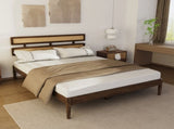 Double rattan woven headboard, Bohemian style, painted finish, pine wood, dark walnut color, Queen 63646995