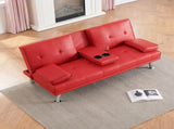 67-inch Red Leather Multifunctional Double Folding Sofa Bed with Coffee Table for Office Use W6295P549835