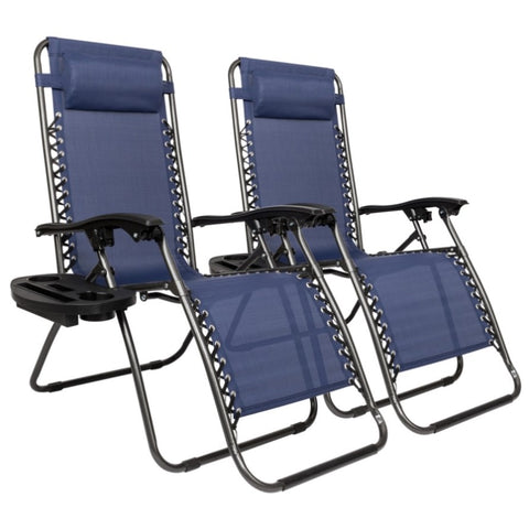 ZUN Infinity Zero Gravity Chair Pack 2, Outdoor Lounge Patio Chairs with Pillow and Utility Tray 15690452